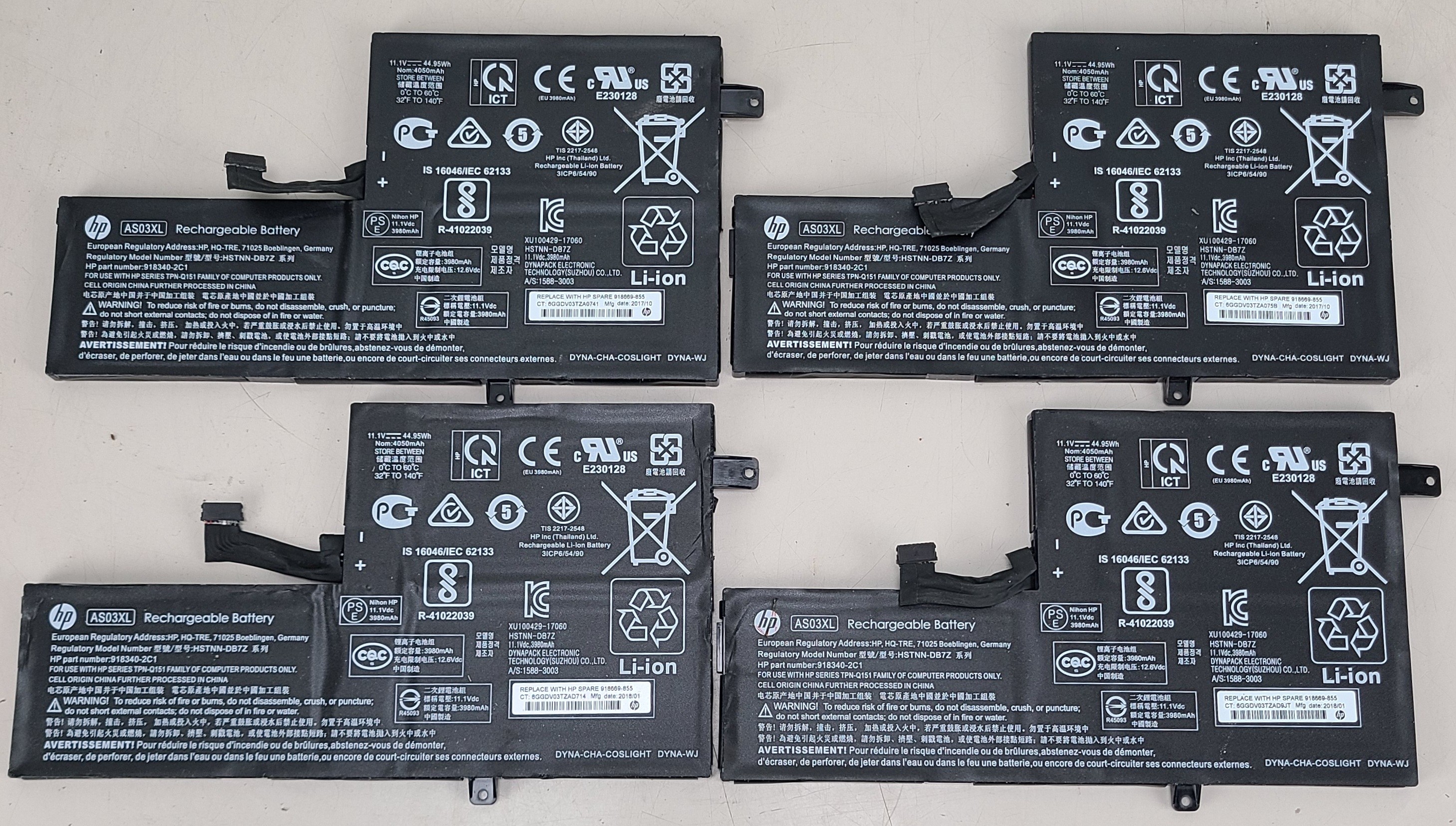 Lot of 4 HP Chromebook G5 AS03XL Batteries