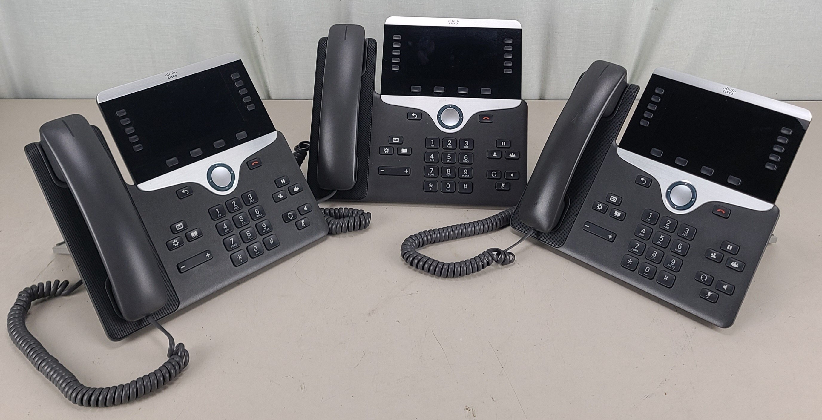 Lot of 3 Cisco CP-8851 Office Phone w/ Handsets, Cords, and Stands NO AC ADAPTER