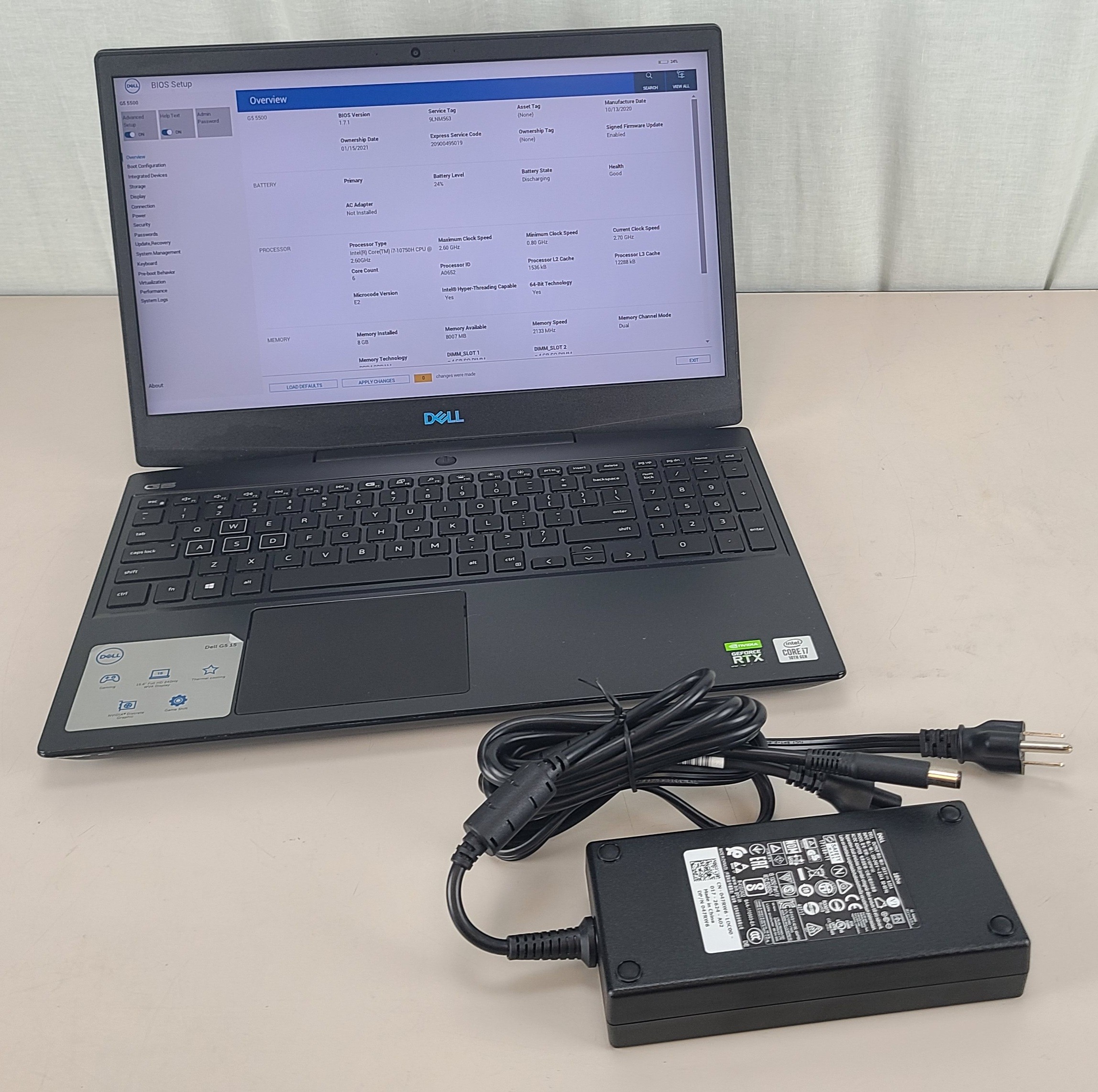 Dell G5 5500 Intel Core i7-10750H 8GB NVIDIA RTX 2060 NO SSD/OS