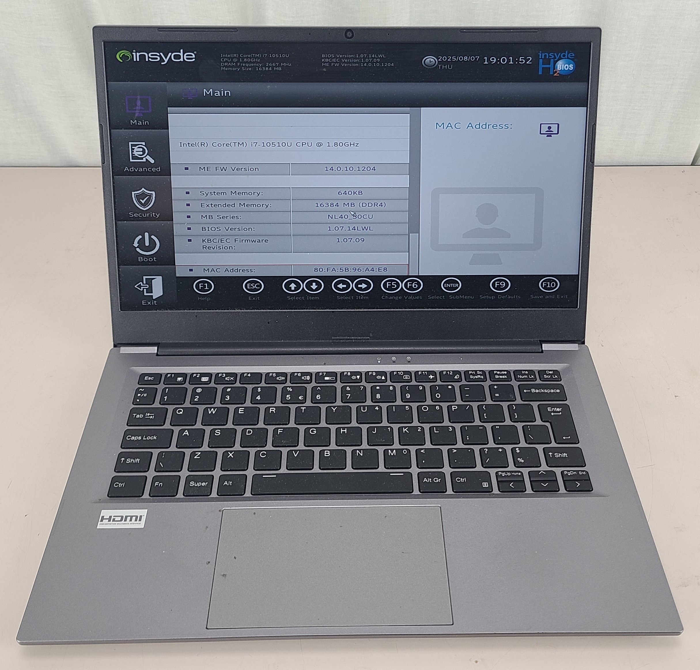 Clone Laptop Intel Core i7-10510U 1.80 GHz 16GB NO SSD/OS/AC ADAPTER