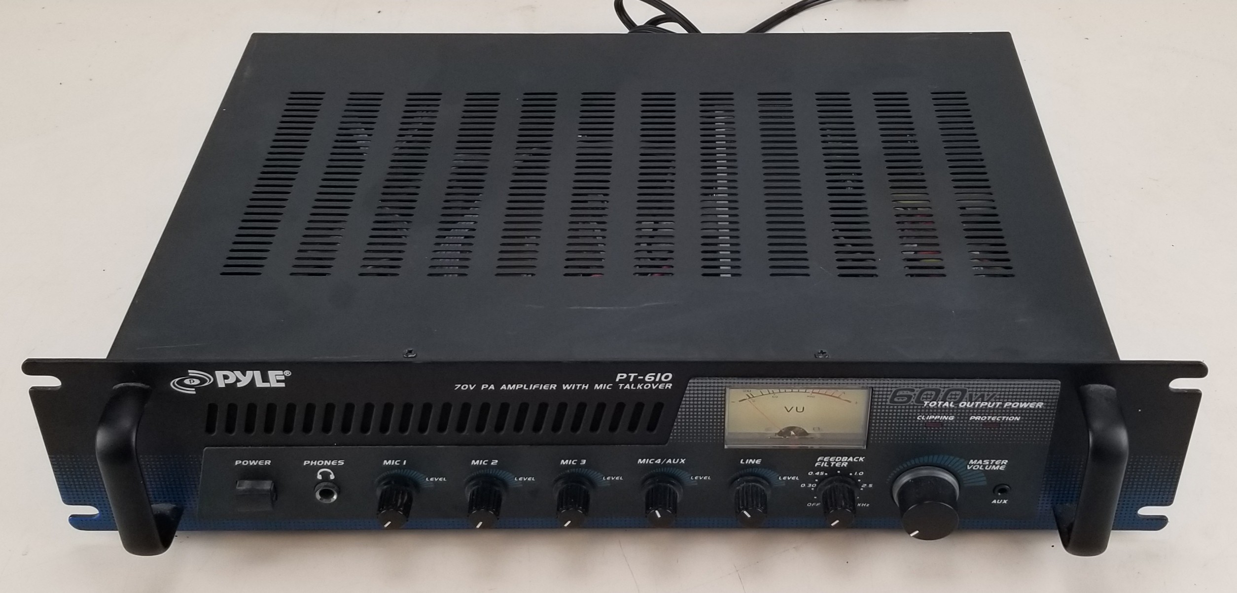 Pyle PT-610 Power Amplifier PA Mixer 19'' 600 Watt w/ 70V Output & Mic Talkover