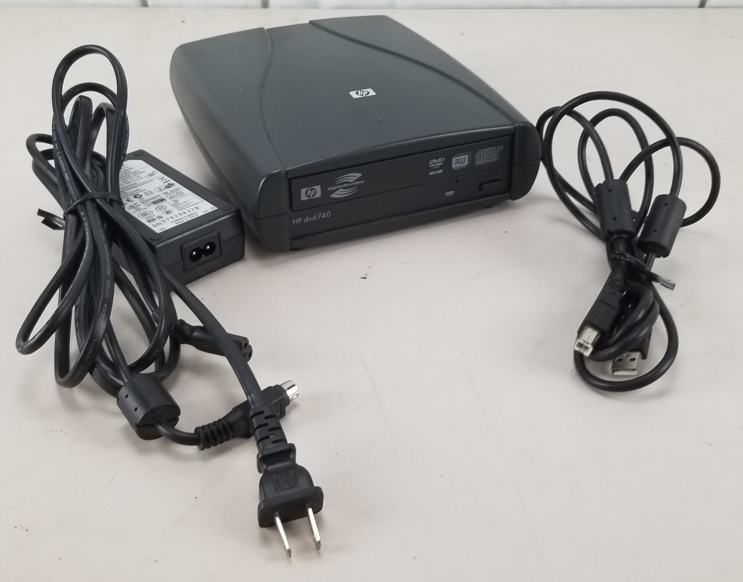 HP dvd740 External DVD-RW Writer LightScribe w/ AC Adapter + USB Transfer Cable
