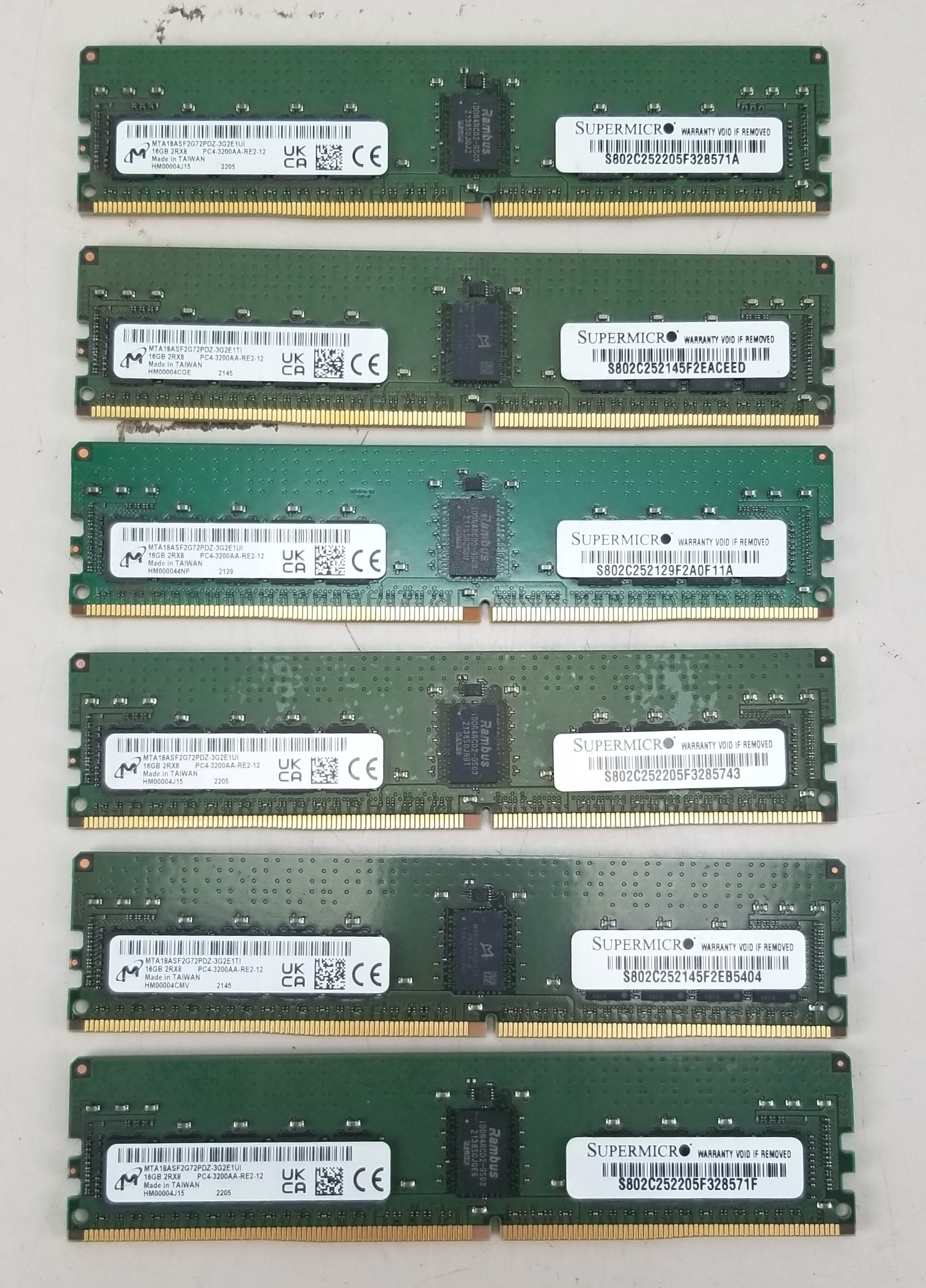 Micron 96GB (6x16GB) 2Rx8 PC4 3200AA RD1 Server Ram