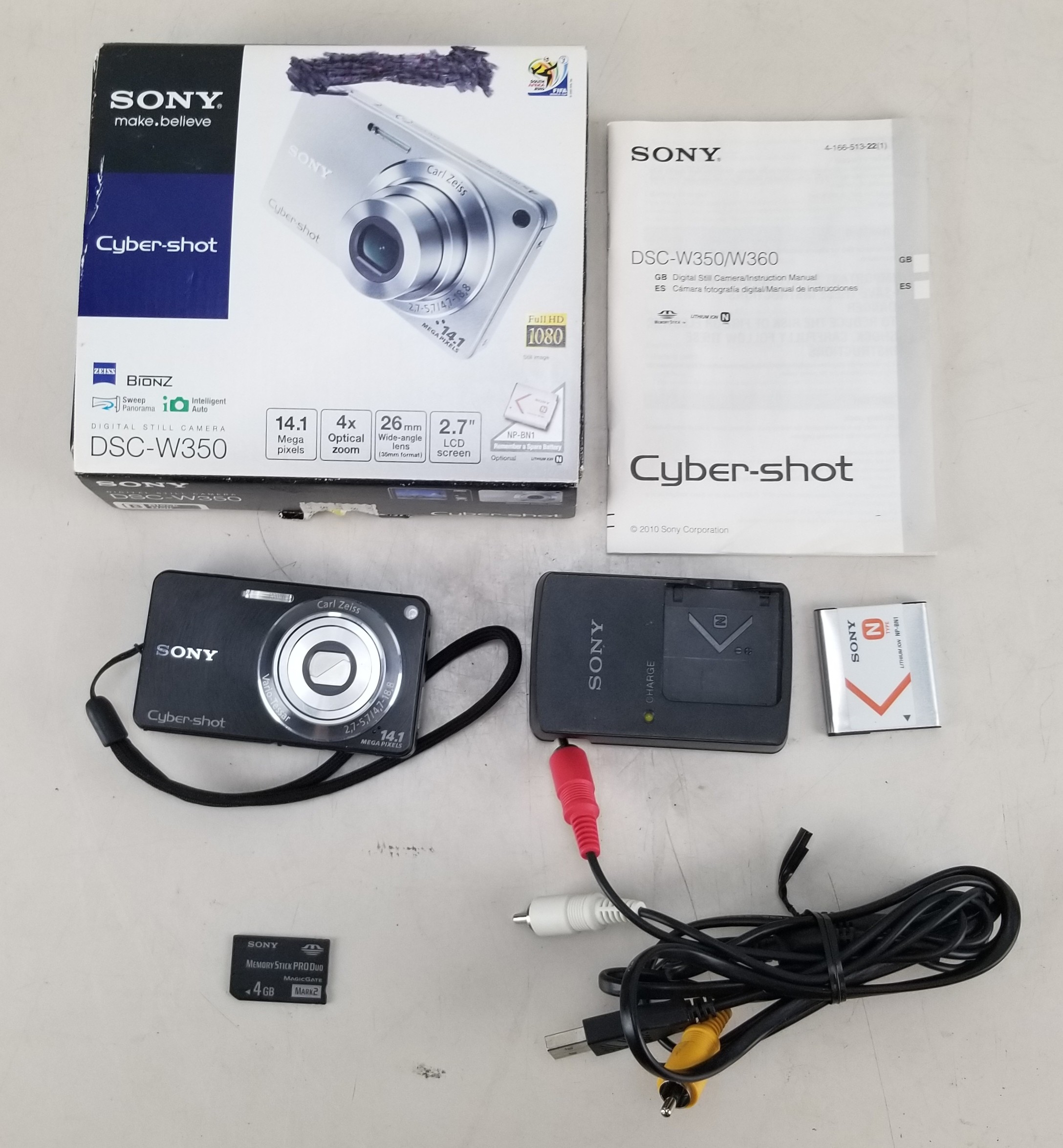 Sony DSC-W350 Cyber-Shot 14.1 MP 4x OP Camera Black w/ Accessories