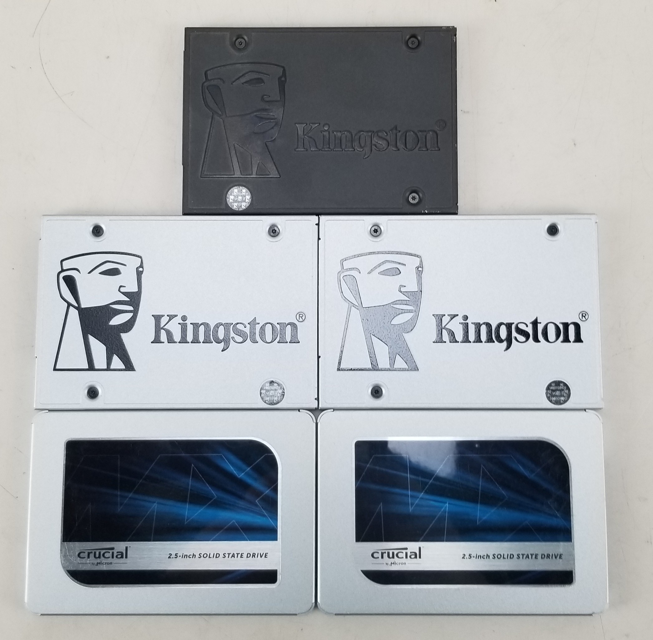 Lot of 5 Kingston 240GB (3x) and Crucial 250GB (2x) 2.5" SSD's 75%-89% Life