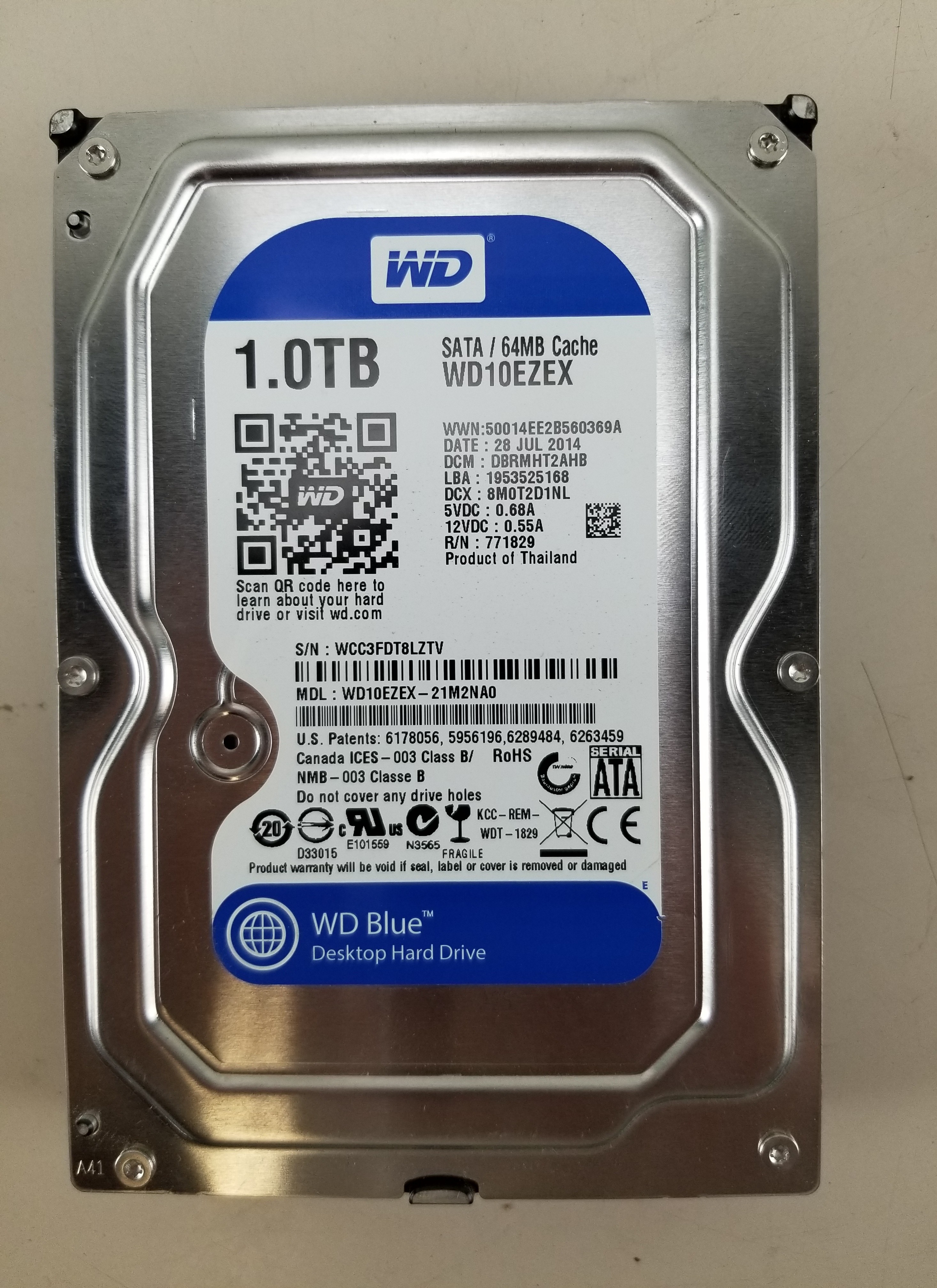 USED Western Digital Caviar Blue 1TB SATA Hard Drive WD10EZEX-21M2NA0