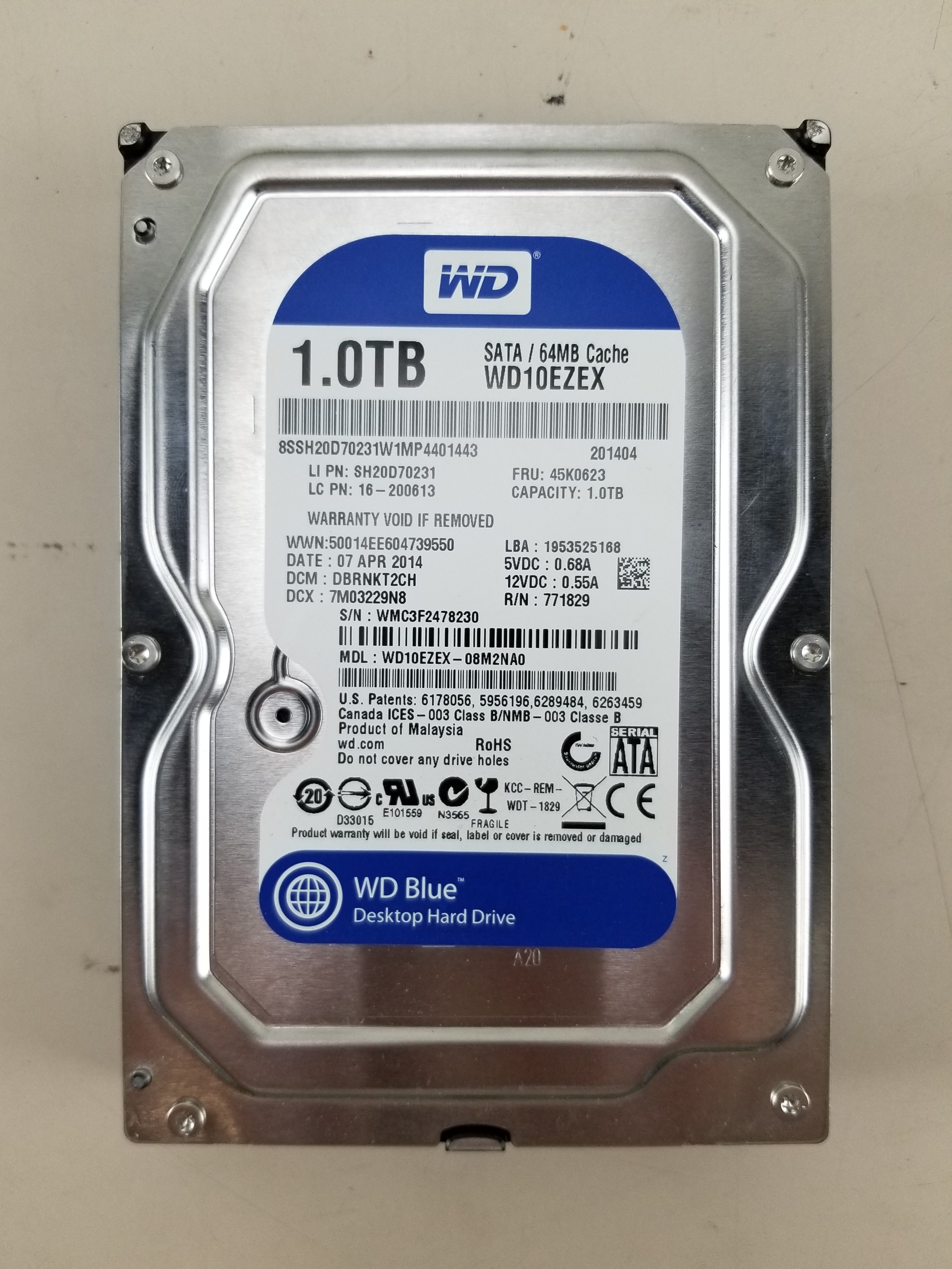USED Western Digital Blue 1TB SATA Hard Drive WD10EZEX-08M2NA0