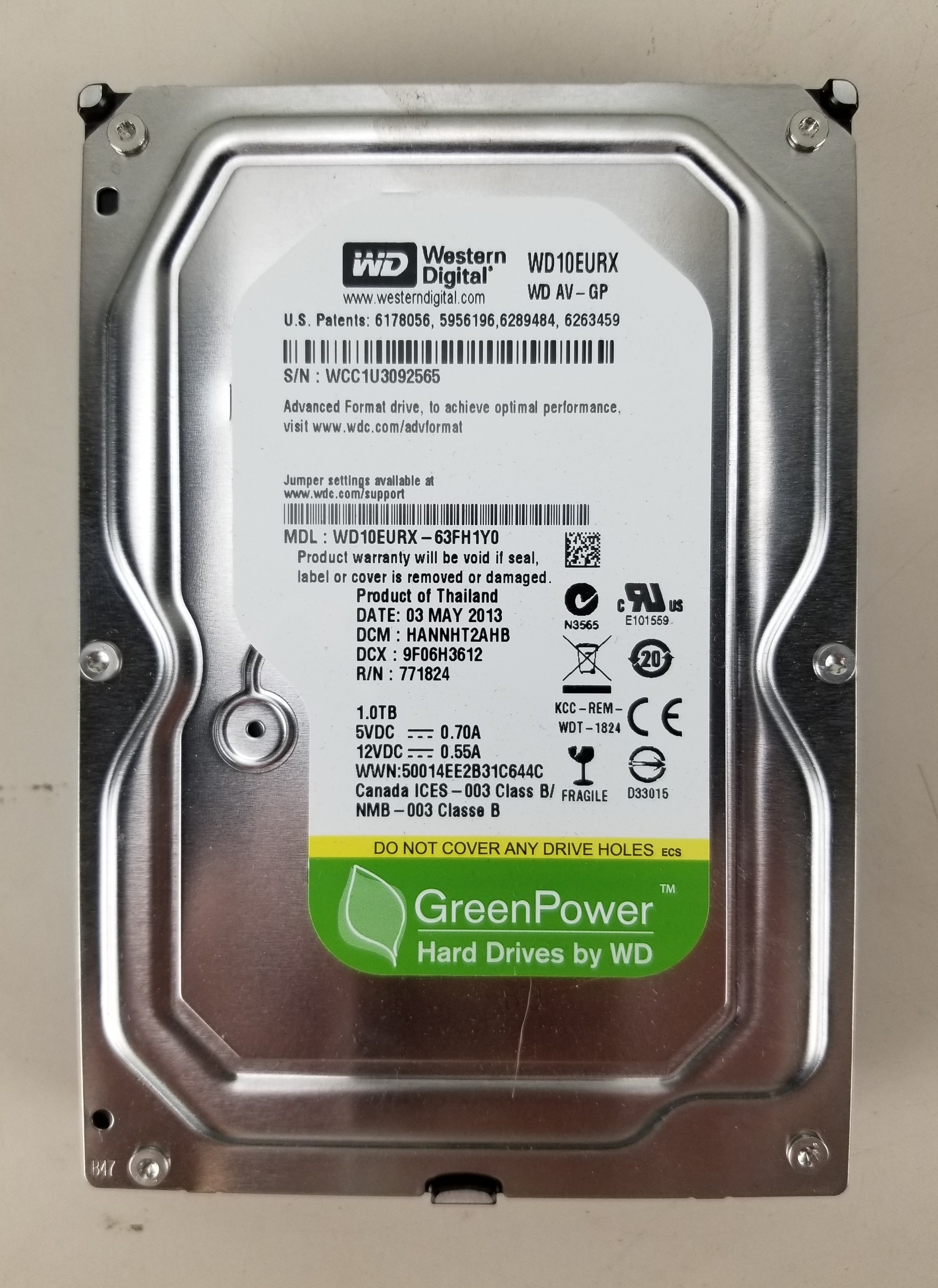 USED Western Digital GreenPower 1TB SATA Hard Drive WD10EURX--63Y4Y0 