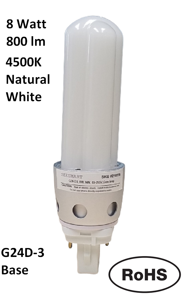 Seesmart G24D-3 LED Lamp Bulb  8W 800 Lumen 4500K Natural White
