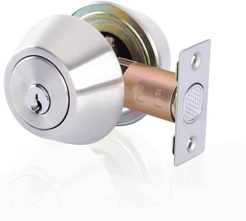 Double Cylinder Deadbolt Lock Entry Door Keyed Both Sides Satin Nickel