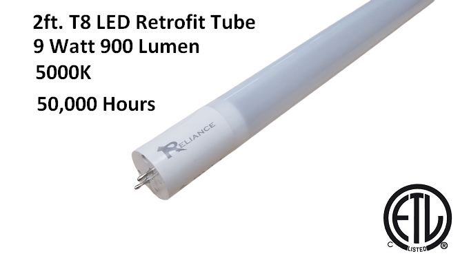 Reliance 2FT LED Tube Light Bulb G13 T8  24" 9W 900 Lumen 5000K 