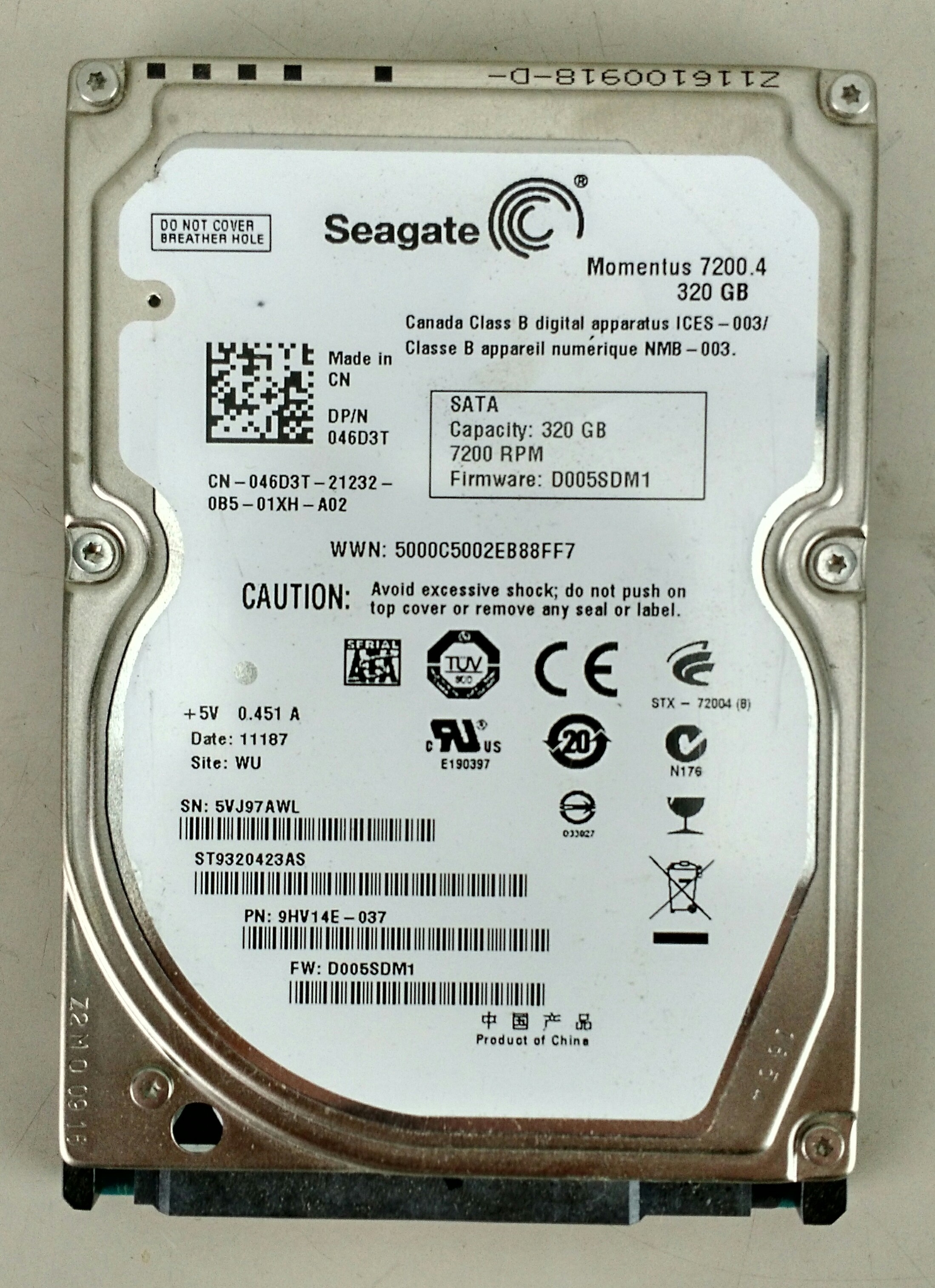 Seagate Momentus 7200.6 320gb 2.5" internal HDD