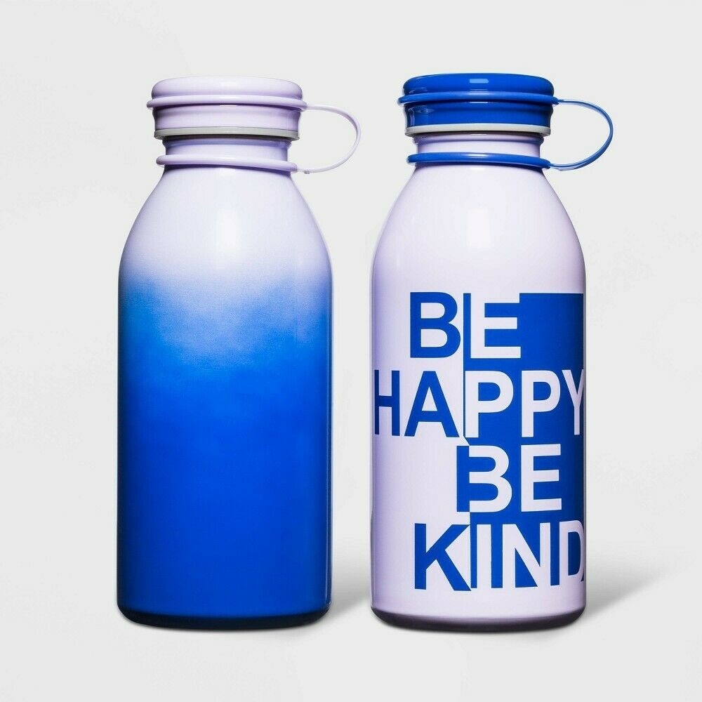 12oz 2pk Stainless Steel Water Bottle Be Happy Be Kind Purple - Cat & Jack