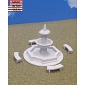 HO Scale Fountain & 4 Curved Benches 1:87 City Park Town Square 20' x 18'